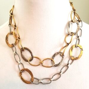 Chico's necklace double strand chunky chain silver gold tone boho brutalist
